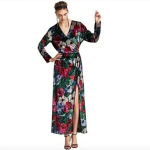 “ZARA” Floral Velvet Wrap Kimono Dress